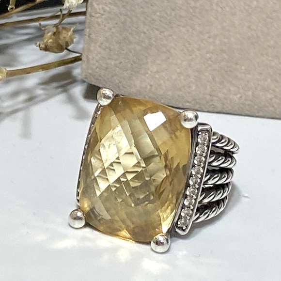 20x16mm David Yurman Large Wheaton Ring with Citrine and Pave Diamonds - Picture 3 of 16